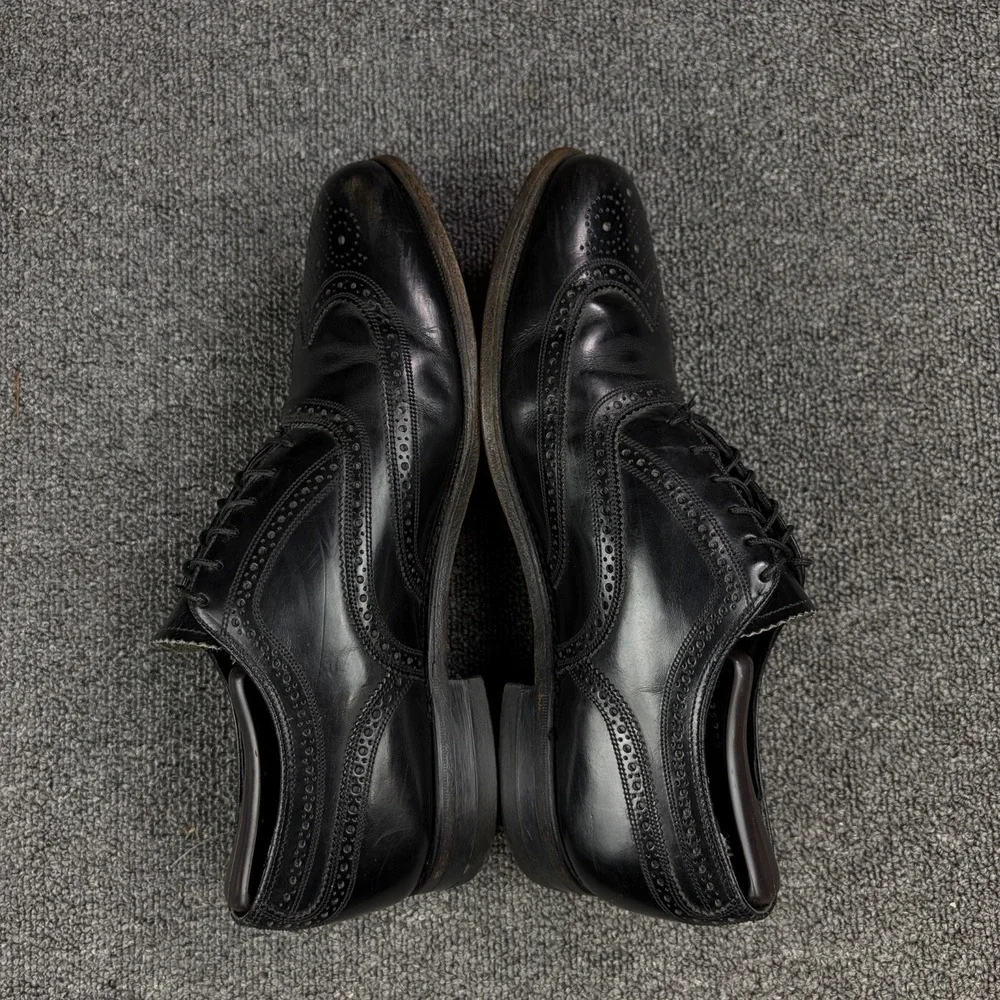 Vintage Florsheim Black Leather Full Brogue Wingtip Oxford Shoe Mens 9.5 C 20330